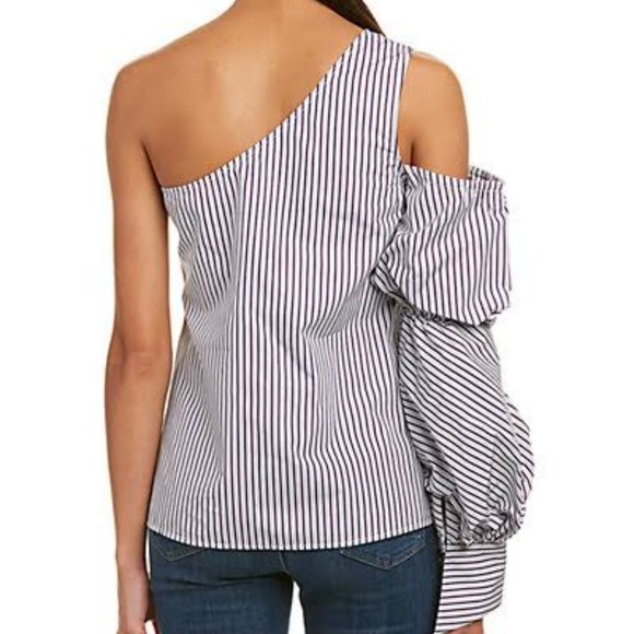 Petersyn Lara One-shoulder Stripe Top In White Purple - Picture 2 of 4